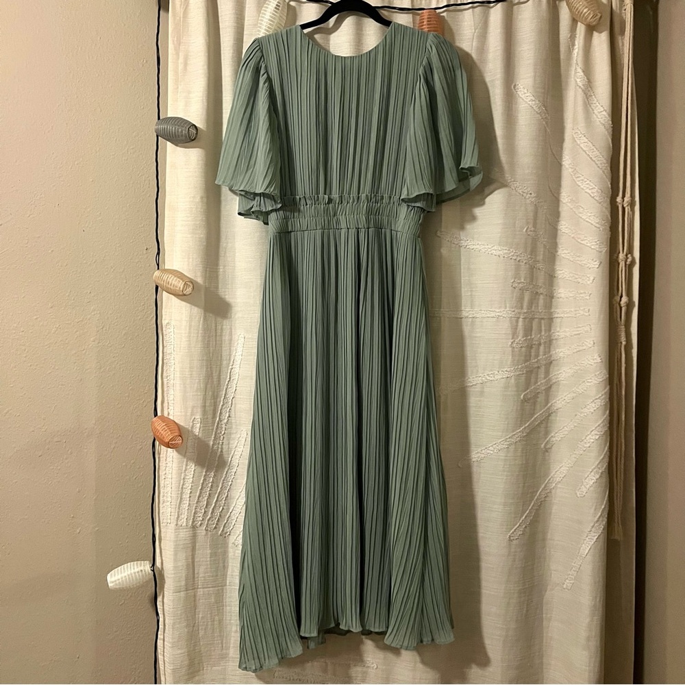 Zara Sage Green Pleated Maxi Dress